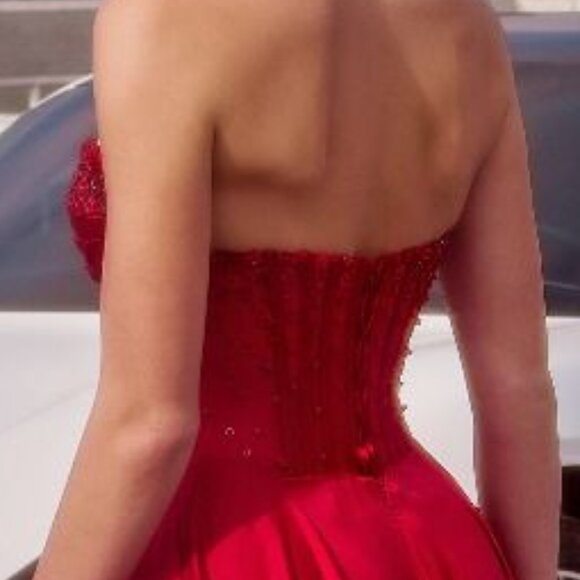 NEW FORMAL A-LINE STRAPLESS PROM LONG SOFT SATIN BEADS EMBELLISHED DRESS CD297 - Picture 6 of 10